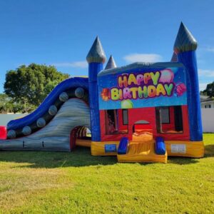 Happy birthday bounce house with slide